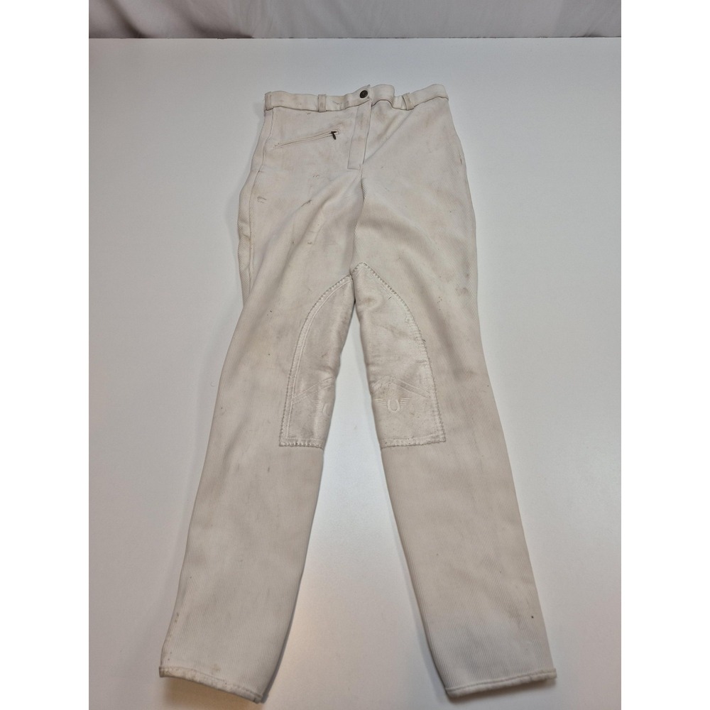 TuffRider Front Zip Kneepatch Breeches Pants Womens 28 White Riding Equestrian